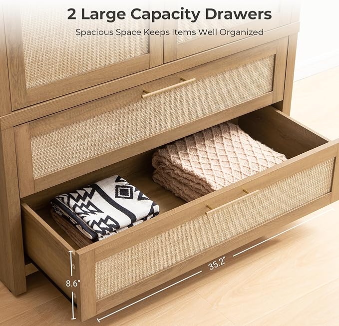 SICOTAS Rattan Armoire Wardrobe Closet Cabinet, Boho Large-Capacity Deep - Image 4