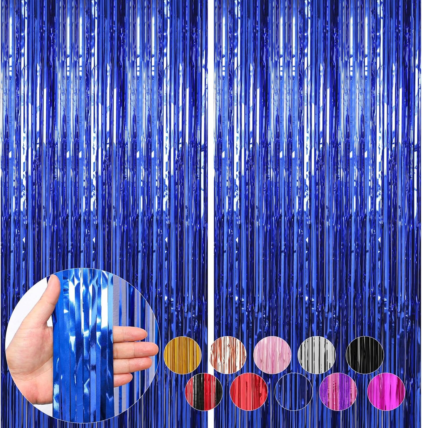 2 Pack Blue Foil Fringe Curtains Streamers Party Decorations 3.3 x 8.2 ft, Blue Tinsel Curtain Fringe Backdrop for Parties, Door Fringe Birthday Streamers, Photo Booth Backdrops, Party Decor