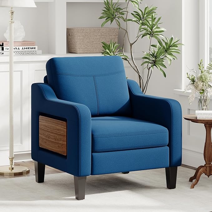 Accent Chair for Living Room Modern Linen Upholstered Armchair Side Wooden - Image 9