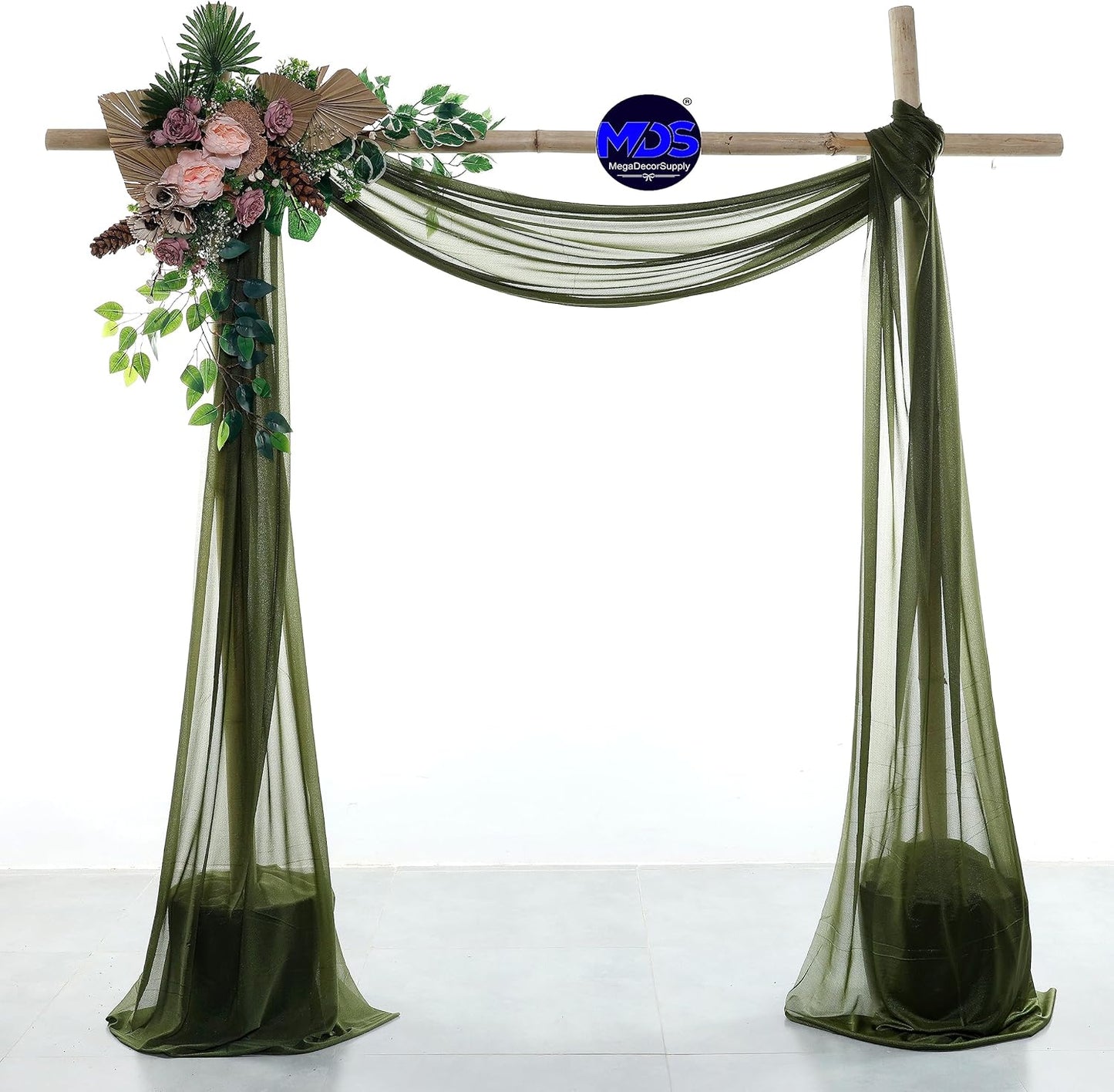 MDS Halloween Chiffon Draping Fabric - 2 Panel, 30" Wide x 100ft Long - Sheer Spooky Arbor & Canopy Drapery for Haunted House Backdrops, Party Ceilings, DIY Costumes & Themed Events - Olive Green
