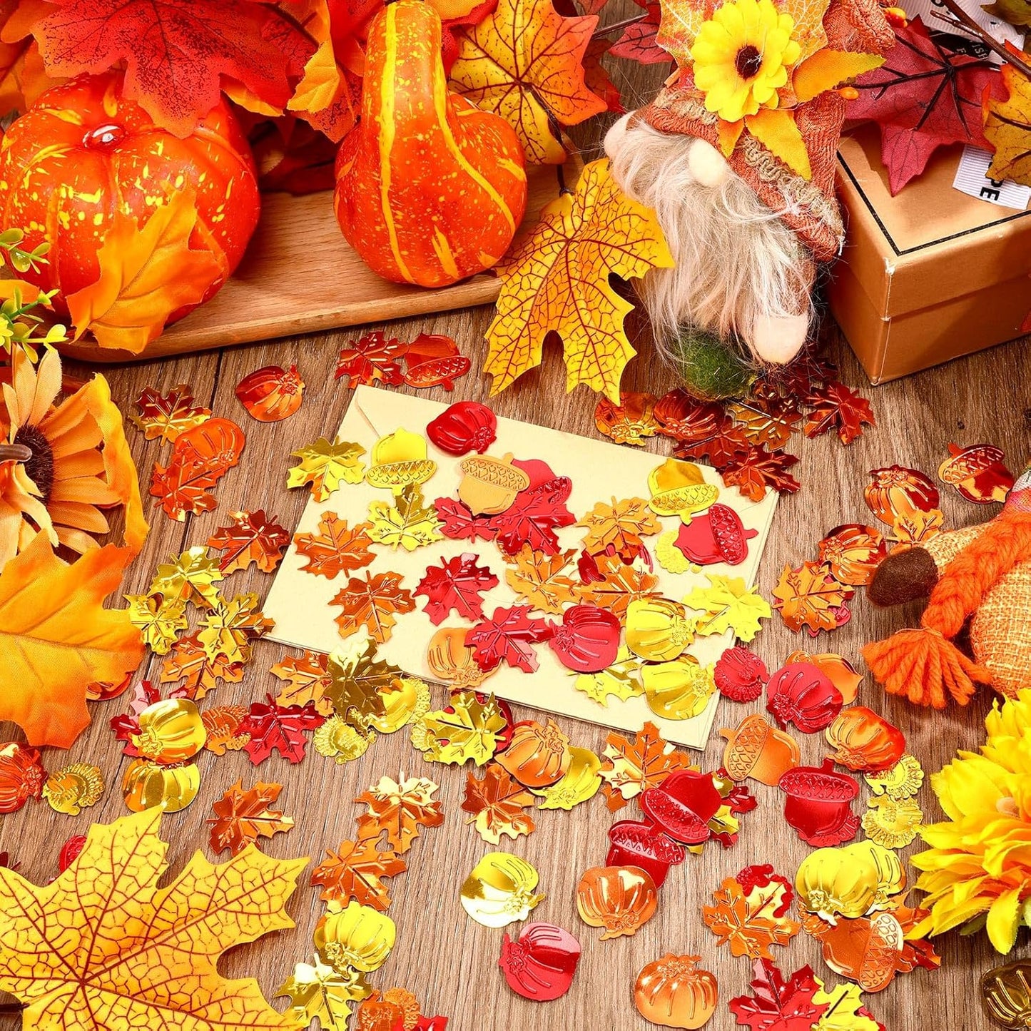 MARFOREVER Fall Thanksgiving Glitter Confetti, Fall Party Decorations Autumn Metallic Foil Confetti Maple Leaves Pumpkin Turkey Acorn Scatter Table Centerpiece Sprinkles Sequins for Fall Party Favors