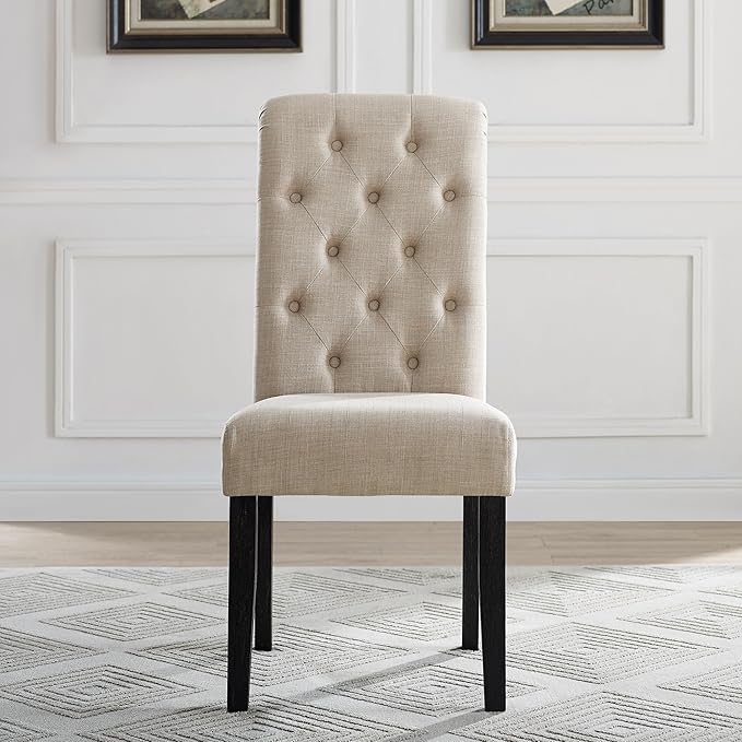 Roundhill Furniture Leviton Solid Wood Tufted Asons Dining Chairs - Image 3