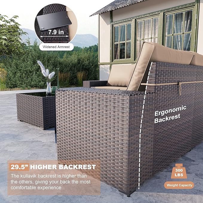 Kullavik Outdoor Patio Furniture Set, 12 Pieces Sectional Rattan Sofa Set Brown - Image 2