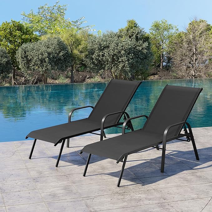 Crestlive Products Outdoor Chaise Lounge Chair, 5-Position Pool Lounge Chairs by CrestliveProducts