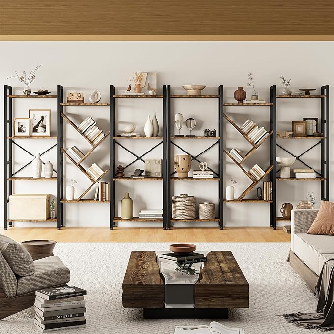 INNOD Triple 4 Tier Book Shelf, Large Industrial Bookcase - Image 3
