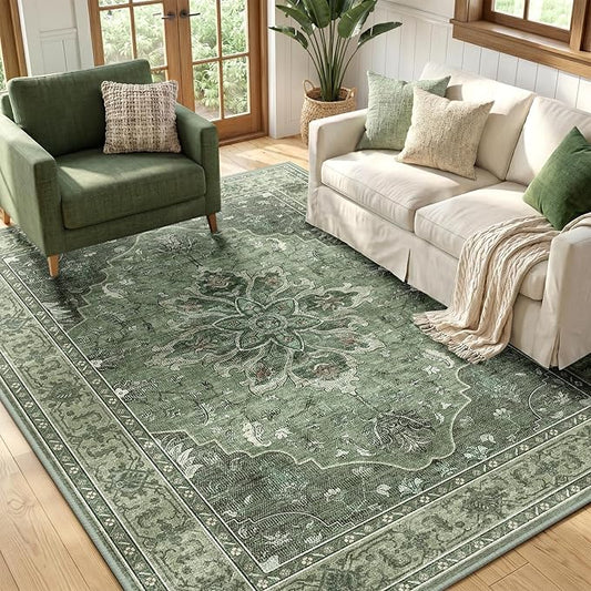 RELEANY Area Rugs 5'x7' Washable Non-Slip, Floral Vintage Distress Print by RELEANY