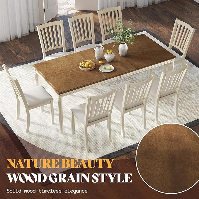 AMERLIFE 9-Piece Farmhouse Solid Wood Dining Table Set - Image 3