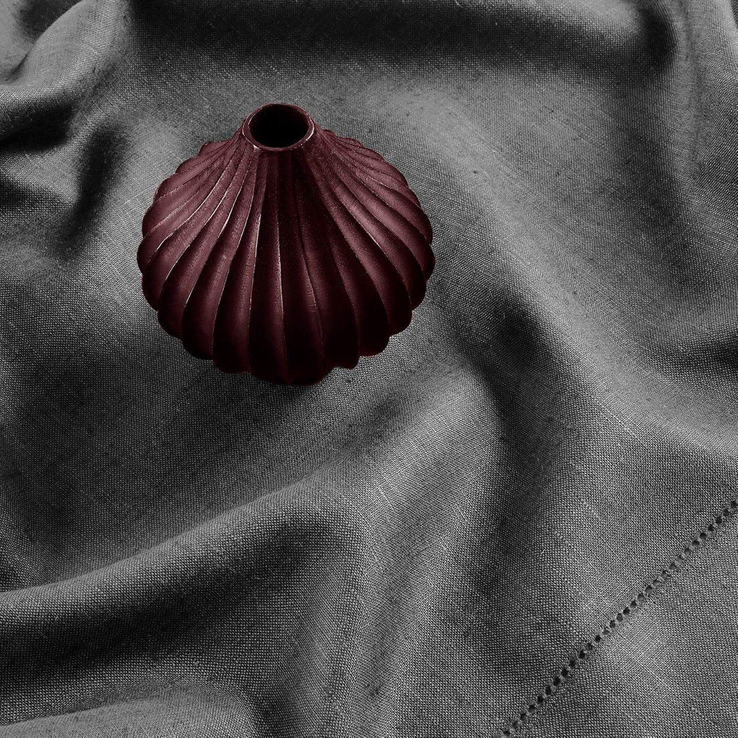 Solino Home Linen Tablecloth 52 x 52 Inch - 100% Pure Linen Charcoal Grey Square Tablecloth - Milan Hemstitch, Machine Washable Table Throw for Fall, Autumn, Halloween, Thanksgiving, Christmas