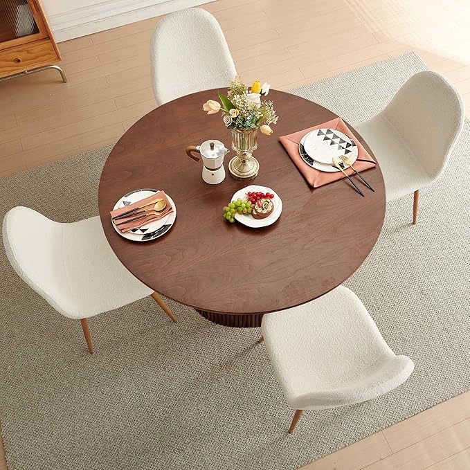 Dining Table Set for 4, Mid Century Modern 47 Inch Wooden Round Dining Table Set - Image 4