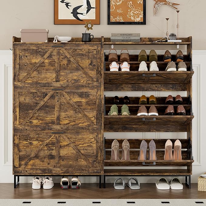 BORNOON Shoe Cabinet with 3 Flip Drawers Narrow Shoe Storage Cabinet Organizer - Image 5