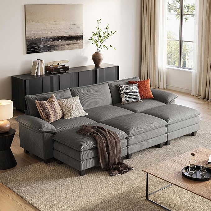 LINSY HOME 123" Modular Sectional Sofa, 3-Seat Corduroy Modern Cloud Couch by LINSYHOME