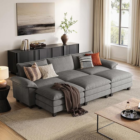 LINSY HOME 123" Modular Sectional Sofa, 3-Seat Corduroy Modern Cloud Couch by LINSYHOME