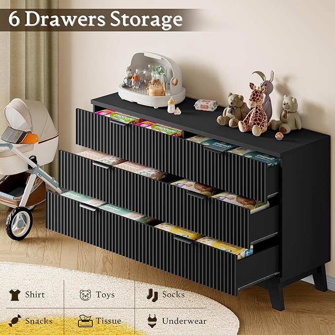 BORNOON 53" Long Dresser for Bedroom, 6-Drawer Dresser - Image 6
