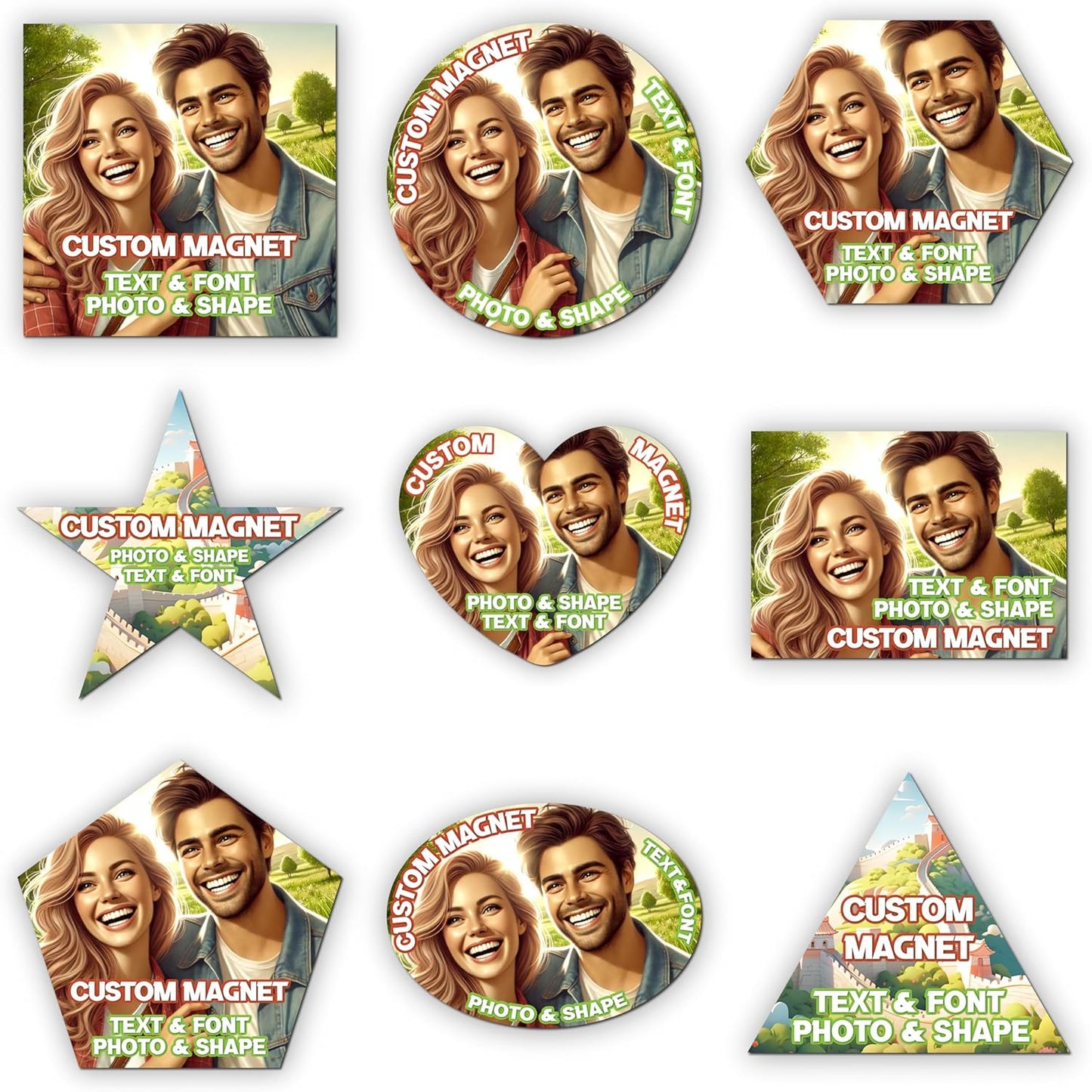 KETABAO – 4" Custom Pentagon Photo Magnets - Upload Your Photo for Personalized Magnets - Choose Your Shape - Add Your Text Fridge, Locker, and Car & More