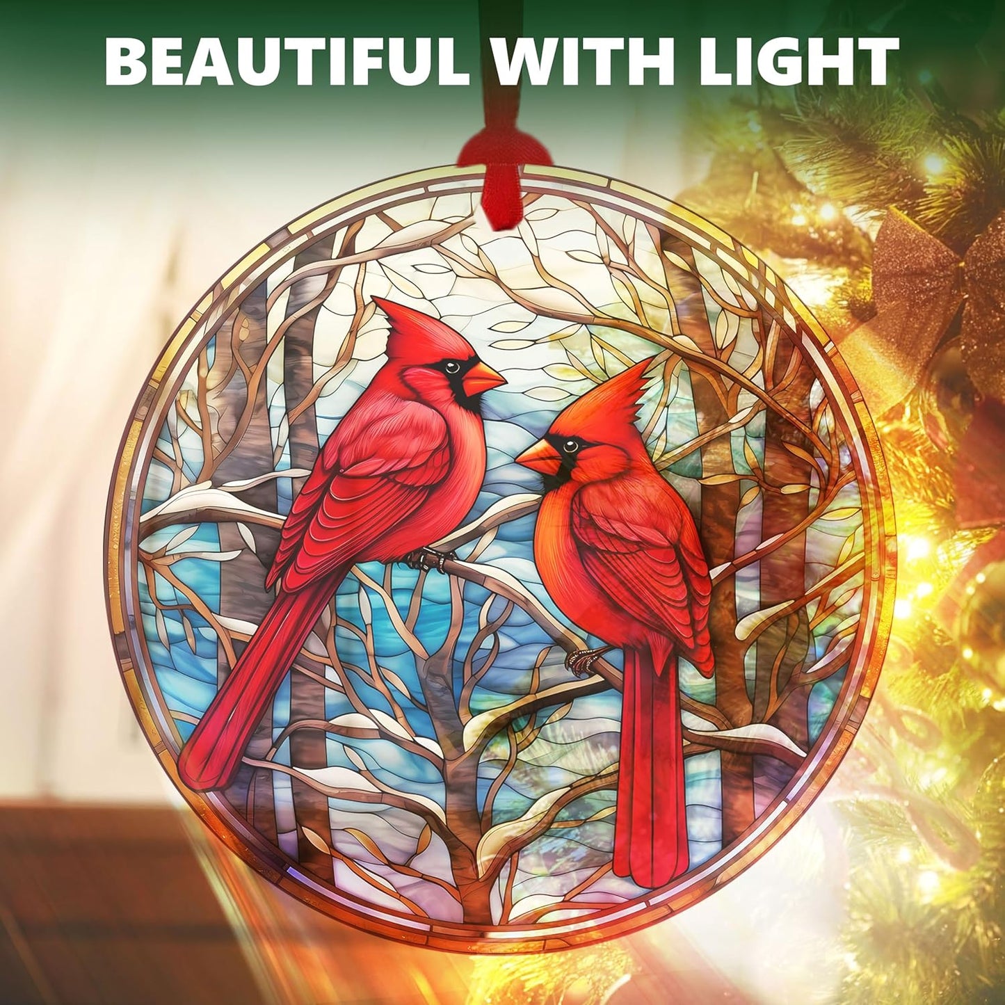 Cardinal Acrylic Ornament 2025 – Red Bird Christmas Tree Hanging, Memorial Holiday Decor for Mom Grandma, Winter Scene Acrylic Window Ornament