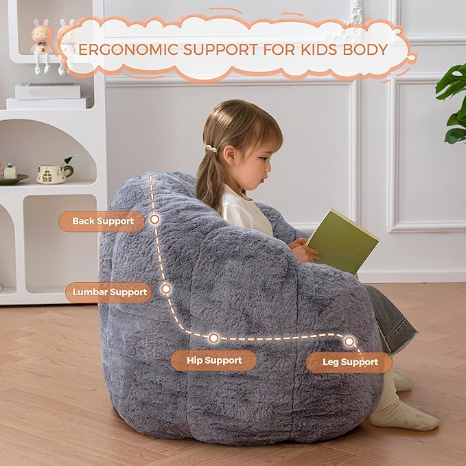 MAXYOYO Kids Bean Bag Chair, Floral Shaped Bean Bag Sofa, Plush Faux Fur - Image 4