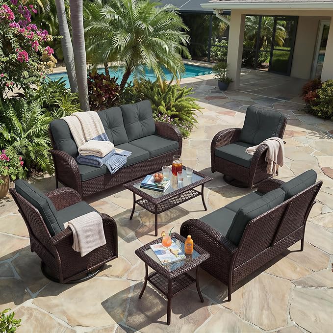 UPHA 6 Pieces Patio Furniture Sets, Wicker Outdoor Sofa Set - Image 9