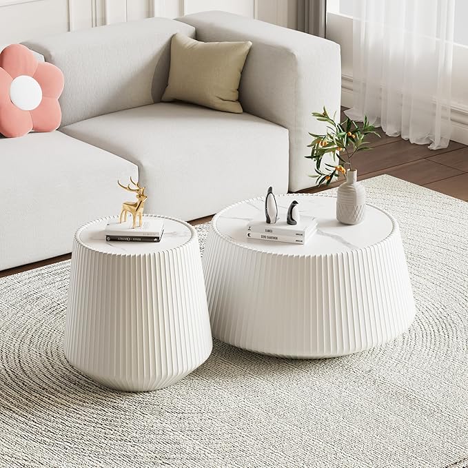 Modern Marble Nesting Coffee Table Set of 2, 26.77" Cup Shaped Coffee and End - Image 3