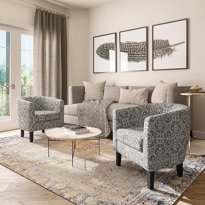 BELLEZE Accent Barrel Chair Set of 2, Linen Round Chair Club Tub Sofa Corner - Image 6