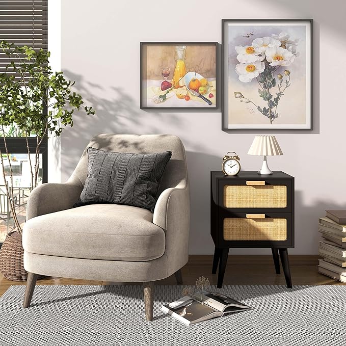 YAUKOMEL Black Nightstand, Wood End Table, Side Table - Image 4