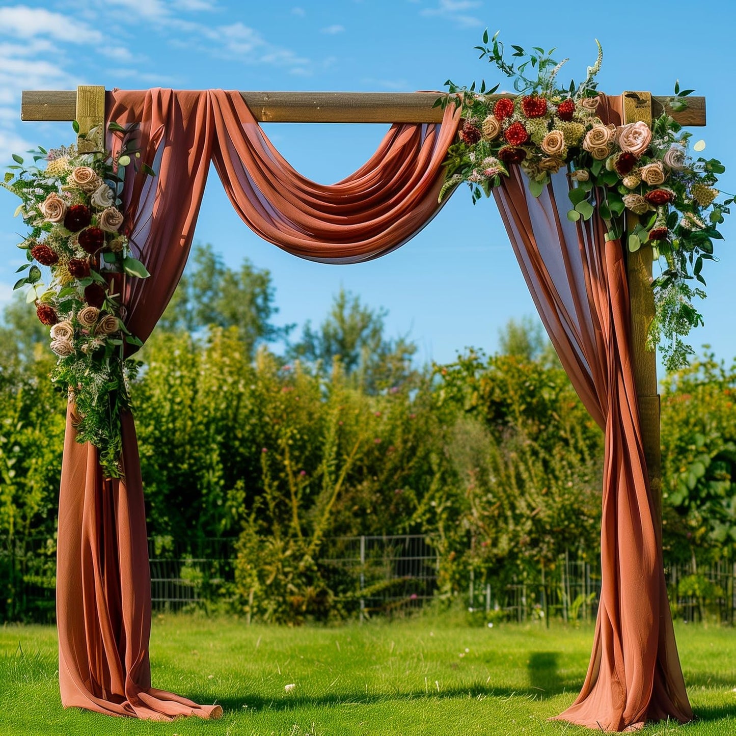Wedding Arch Draping Fabric 6 Panels 28.7" x 20FT Terracotta Sheer Chiffon Backdrop Drapes for Wedding Ceremony Birthday Party Bridal Shower Outdoor Decoration