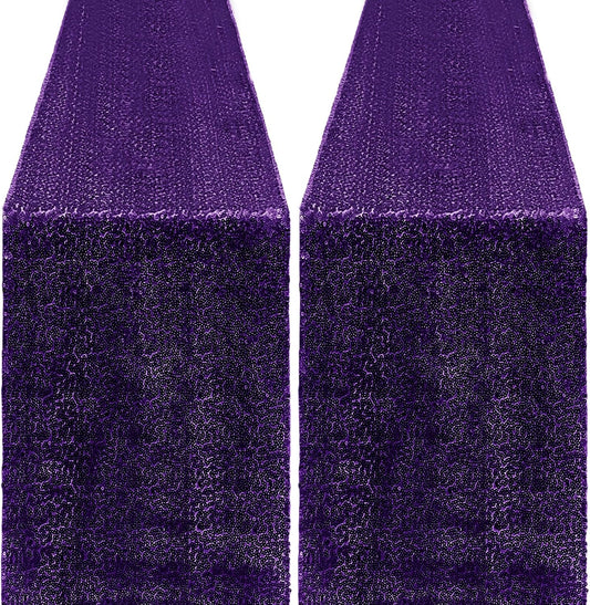 2 Packs 12 x 72 inches Sequin Table Runner, Purple Glitter Table Runner for Birthday Party Supplies Wedding Engagement Baby Shower Holiday Celebration Event Decorations