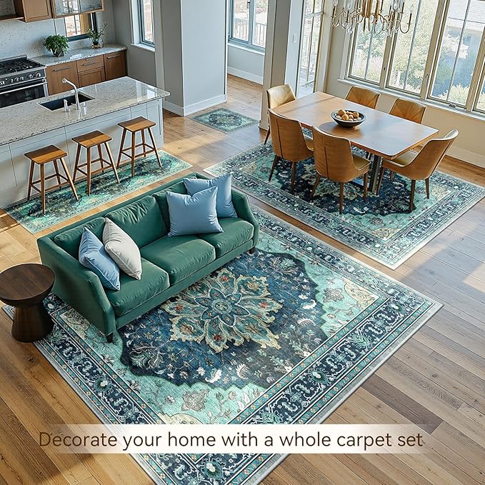 RELEANY Area Rugs 10'x12' Washable Non-Slip, Floral Vintage Distress Print - Image 4