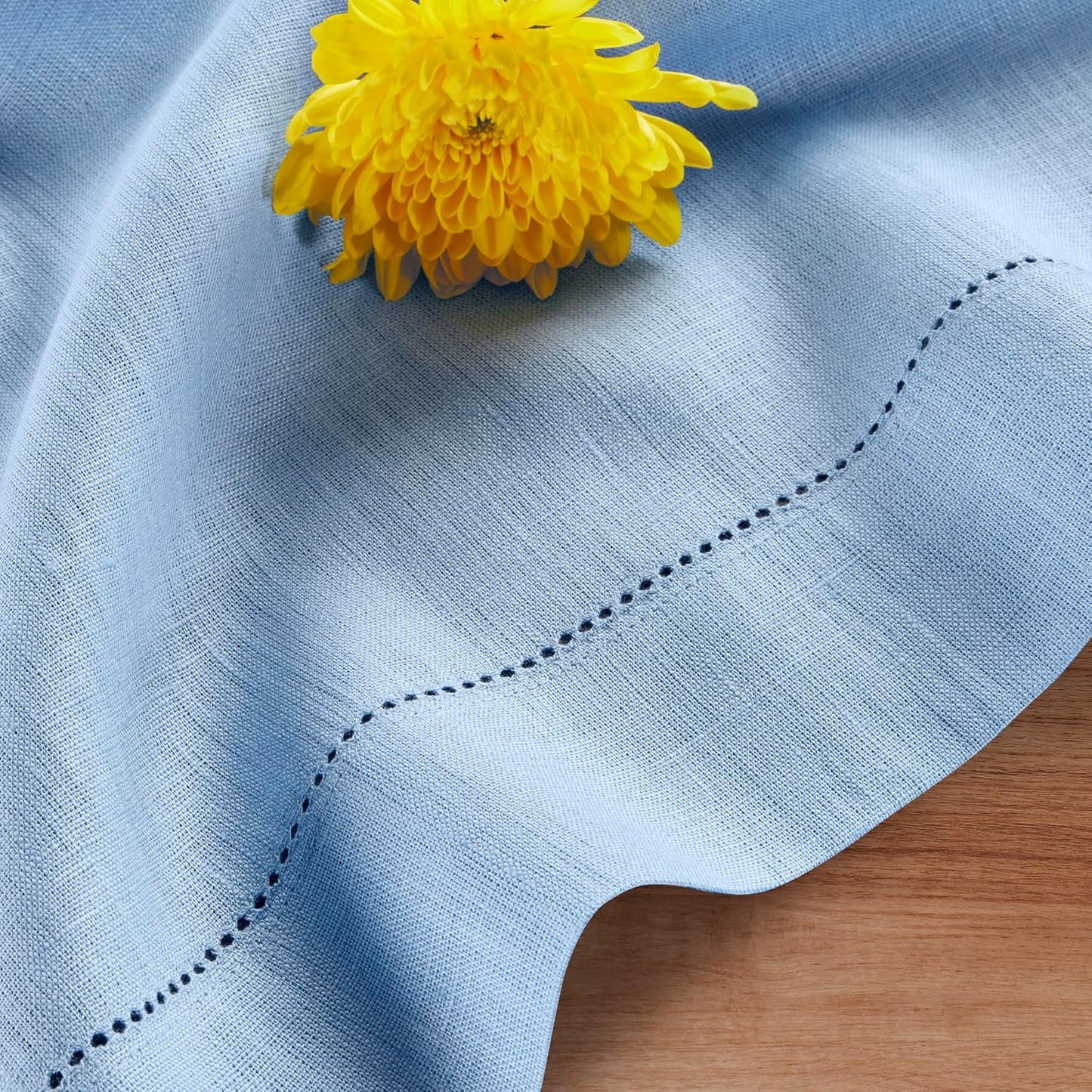 Solino Home Cornflower Blue Linen Tablecloth 60 x 144 Inch - 100% Pure Linen Hemstitch Table Cloth for Rectangle Tables - Classic Hemstitch, Machine Washable Tablecloth