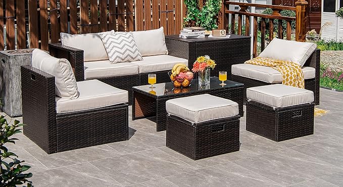 Tangkula 8 Piece Patio Furniture Set, Patiojoy Outdoor Space Saving PE Rattan - Image 3