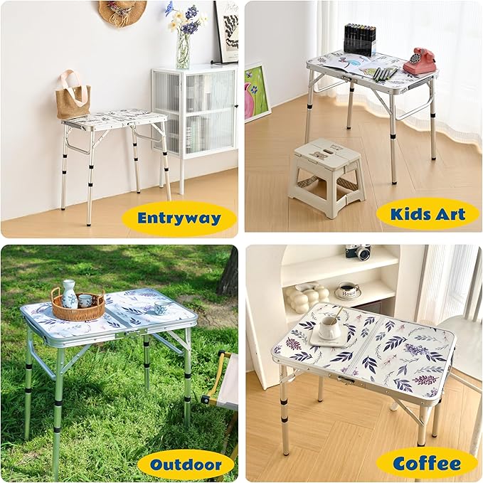 Yriuat Folding Camping Table 2ft Portable Picnic Table Adjustable Height Small - Image 6