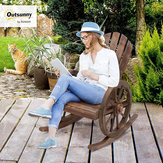 Outsunny Wooden Rocking Chair, Adirondack Rocker Chair w/Slatted Design and - Image 2