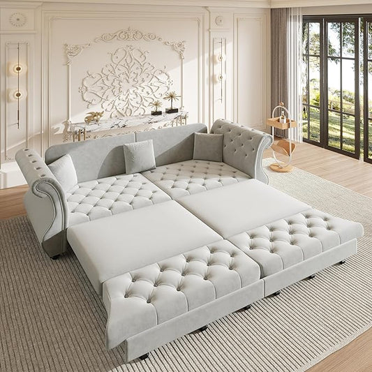 97.6" Oversized Pull Out Sofa Bed, Chesterfield Velvet Sleeper Sofa Couch by Unknown