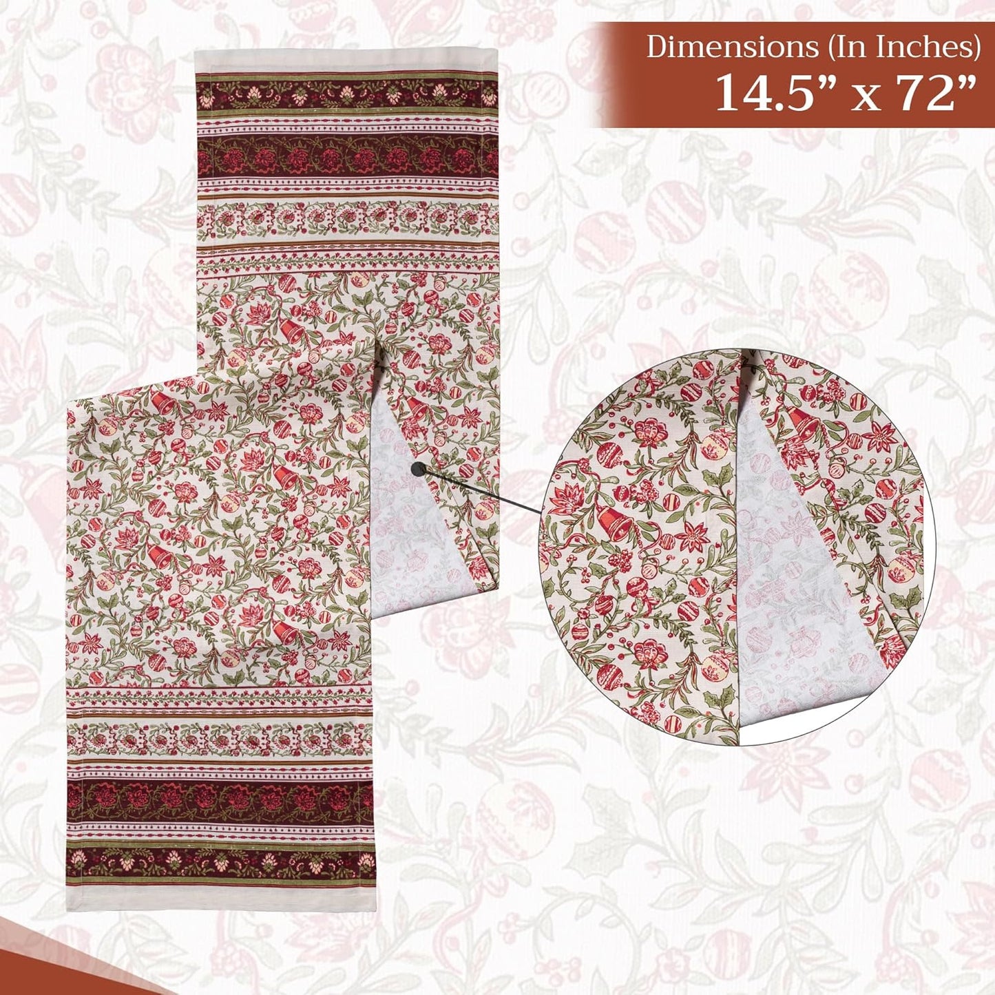 Maison d' Hermine Table Runner 100% Cotton Single Layer Table Runners 72 inches Long Decorative for Home Kitchen Dining Party Baby Shower Wedding Bridal Shower (Reveillon Au Jardin, 14.50" x 72")