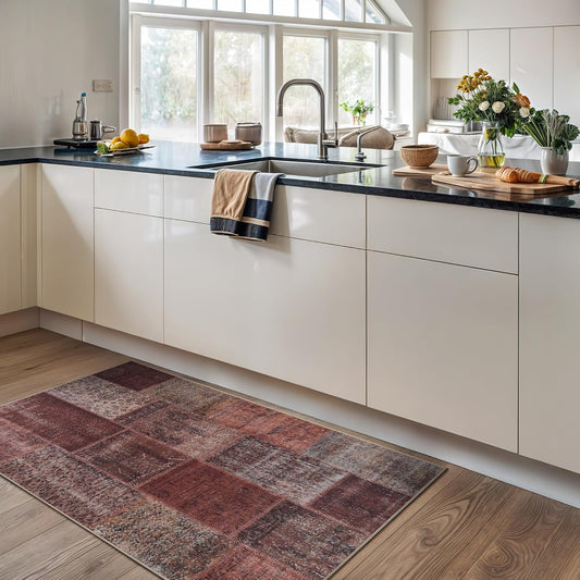 Bloom Rugs Washable Non-Slip 3' x 5' Rug - Red/Brown Traditional Patchwork Area Rug for Living Room, Bedroom, Dining Room, and Kitchen - Exact Size: 3' x 5'