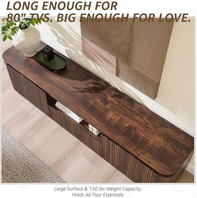 70" Fluted TV Stand for TVs Up to 80", Mid Century Modern Entertainment Center - Image 7