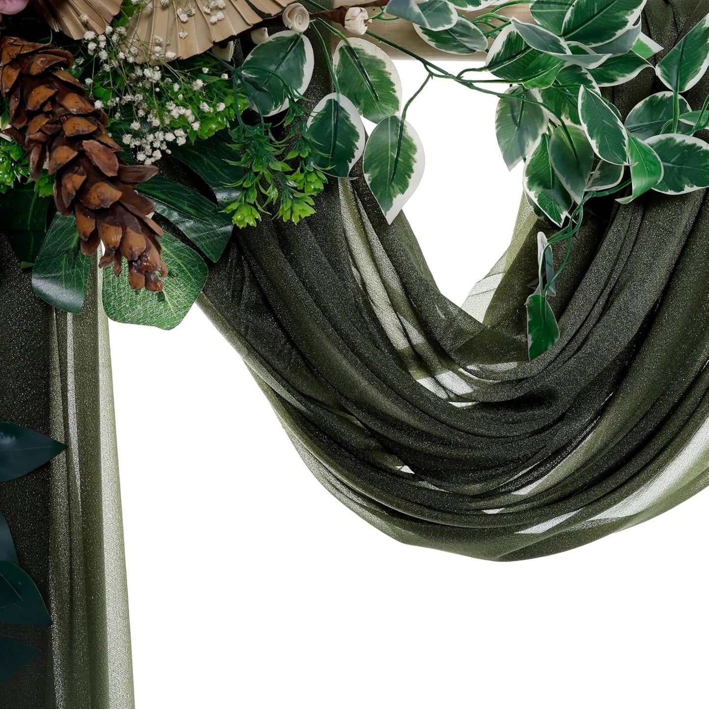 VDS Pack of 2 Panel (30 Inch X 100 Feet) Wedding Arch Draping Fabric Sheer Chiffon Fabric Drapery for Wedding Ceremony Reception Swag Backdrop Canopy Chuppah ARBO Altars Decoration (Olive)