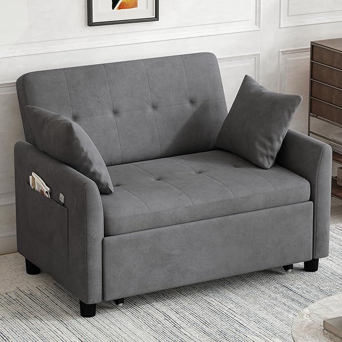 Sleeper Sofa Bed, 3 in 1 Convertible Sleeper Couch Bed Pull Out, Small Loveseat - Image 6