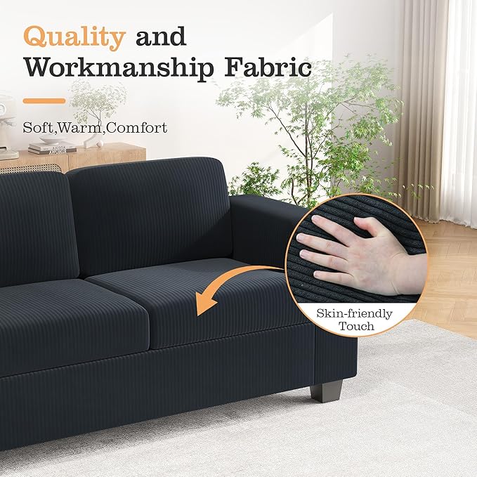 Apicizon Modern Loveseat & 3-Seater Sofa Set of 3, Corduroy Couch 3 Piece Sofa - Image 6