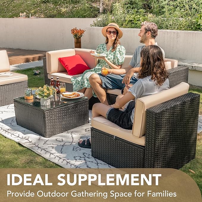 Devoko 5 Pieces Patio Furniture Sets All Weather Outdoor Sectional Patio Sofa - Image 9
