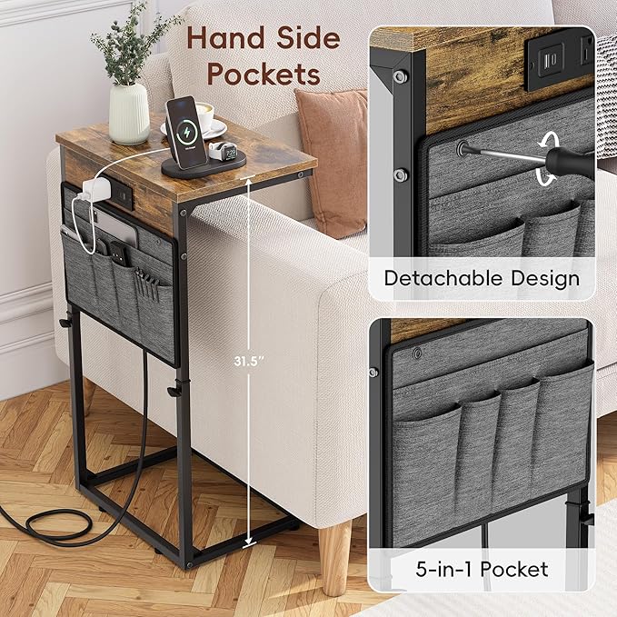 Vagusicc C-Shaped End Table Set of 2, Adjustable Height Side Table - Image 6