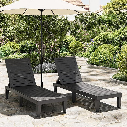 Outdoor Lounge Chairs Set of 2, 5-Position Adjustable Tanning Chairs by NBYSGO