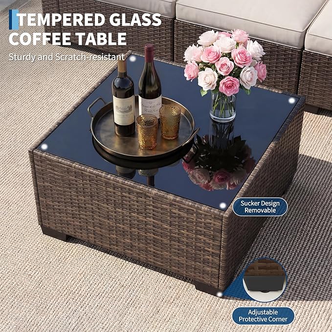 GarveeHome 7-Piece Modular Outdoor Patio Set, Sectional Rattan Wicker Sofa - Image 5