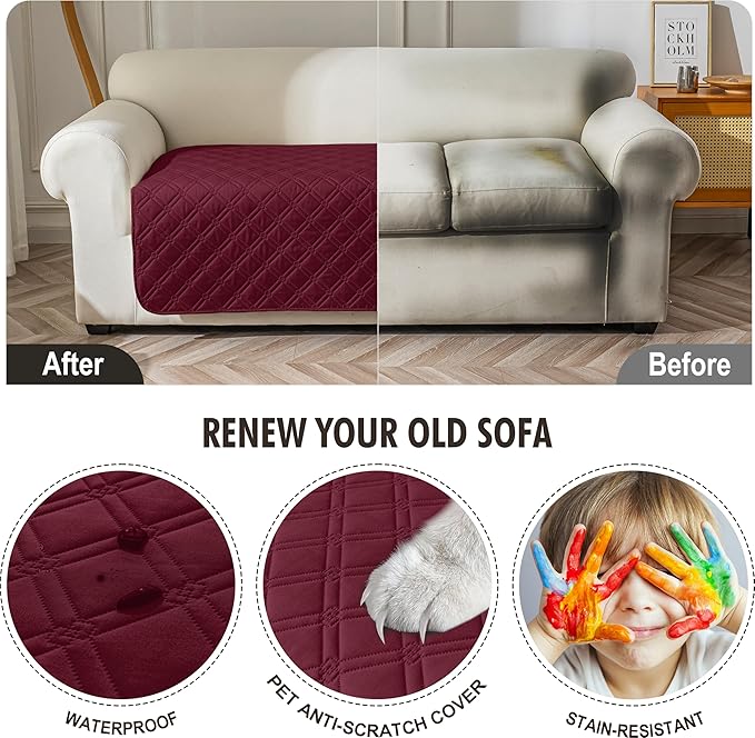 Genina Waterproof Couch Cover, Washable Anti-Slip 67 inch Sofa Covers - Image 4