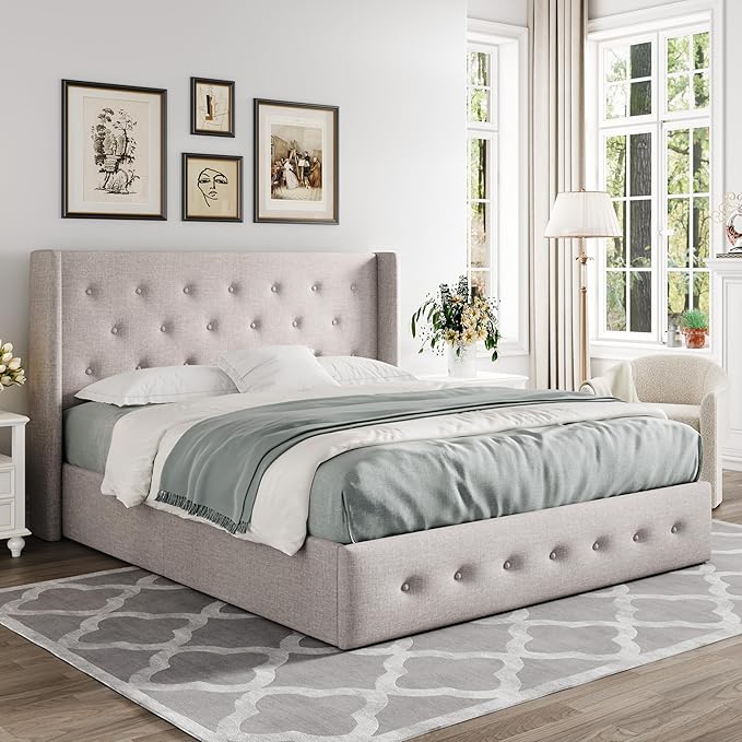 Allewie Full Size Lift Up Storage Bed, Button Tufted Headboard - Image 8