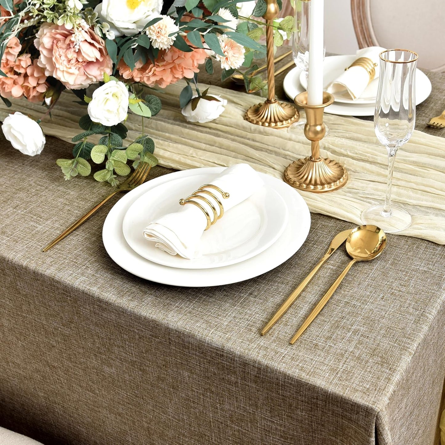 Fitable Square Table Cloth Linen Textured: Water & Stain Resistant Farmhouse Tablecloth, Washable Burlap Table Covers for Kitchen Dining Party(2 Pack, 54x54 Inch, Khaki)