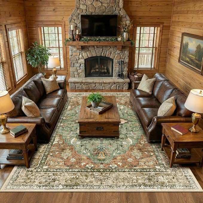 RELEANY Area Rugs 9'x12' Washable Non-Slip, Floral Vintage Distress Print - Image 2