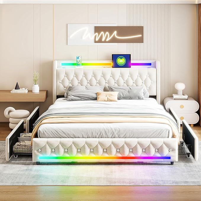Music Player Bed with Bluetooth Speakers, Queen Size Smart Bed, USB&Type C - Image 5