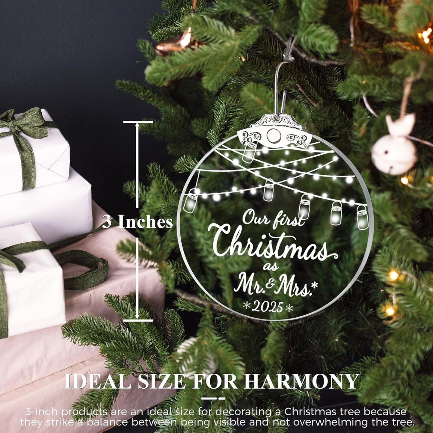 Wedding Gifts for Couples 2025, Mr and Mrs Gifts, First Christmas Married Ornament 2025, Bridal Shower Gift, Just Married Gift for Newlywed Couple Bride, Glass Wedding Ornament