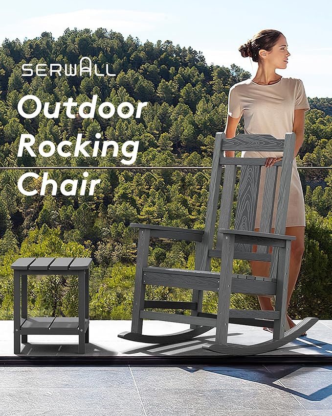 SERWALL Oversized Outdoor Rocking Chair Set of 4, All Weather Patio Rocking - Image 4