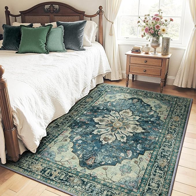 RELEANY Area Rugs 4'x6' Washable Non-Slip, Floral Vintage Distress Print - Image 2